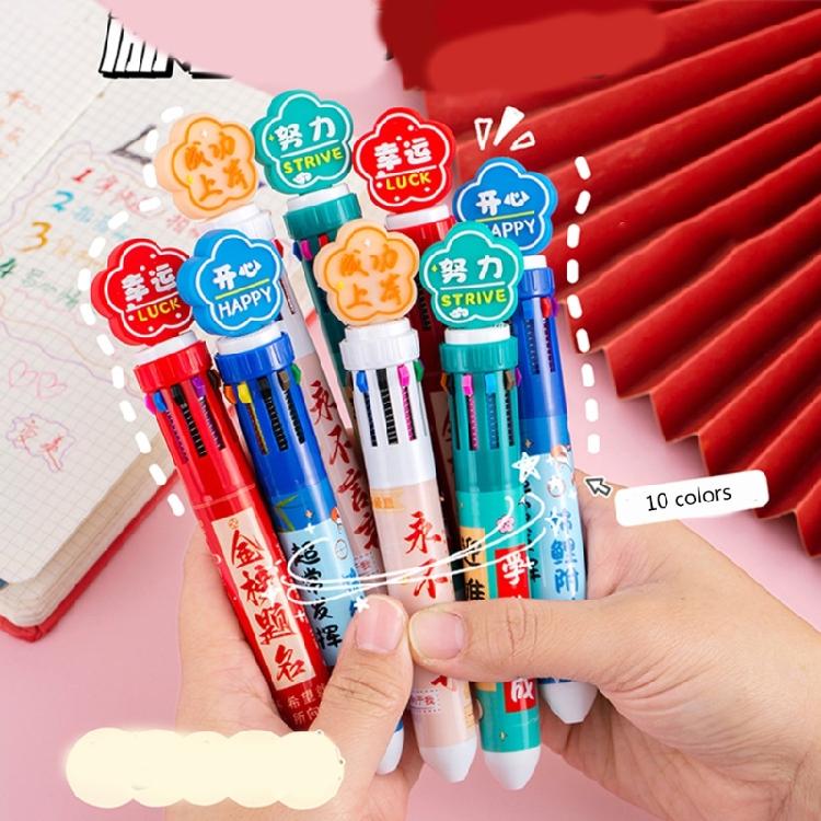 Cartoon Multicolor Pen for Color Coding Writing Drawing Journaling 10 Color-in-1 Writing Pen Multicolored Ballpoint Pen