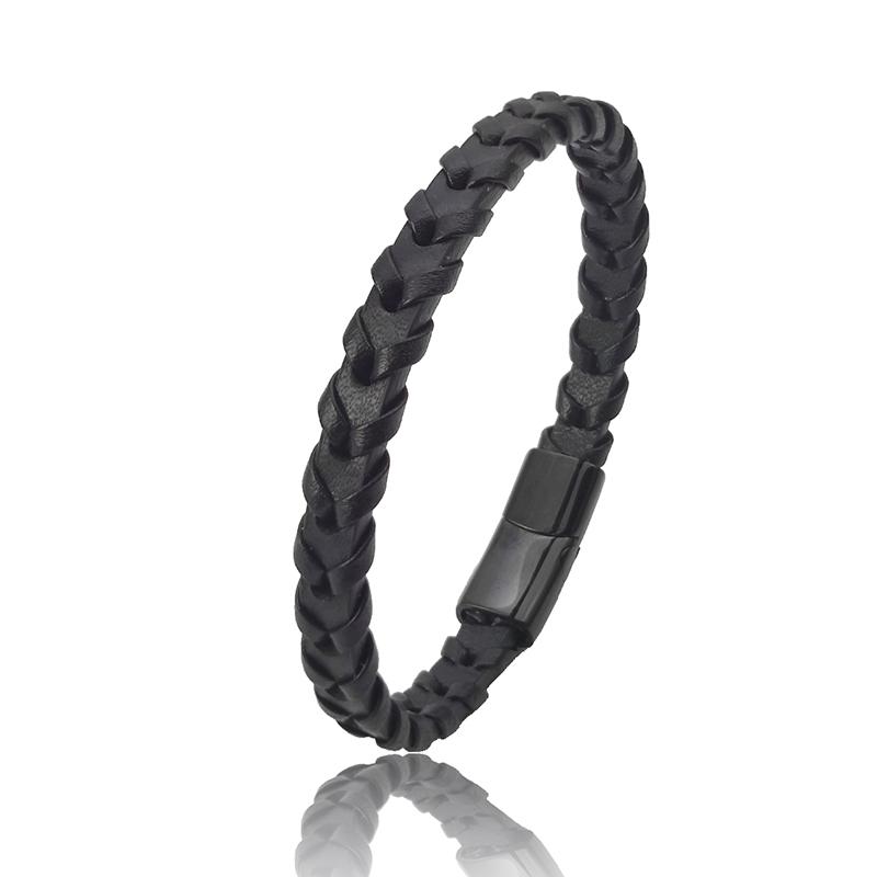 

Simple New Style Men s Leather Bracelet Black/Blue/Brown Stainless Steel Buckle Valentine s Day Charm Bangle Gift Jewelry 20.5cm