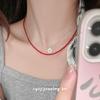 Korean Style S925 Sterling Silver Daisy Red Agate Beaded Necklace - Fashionable Layered Clavicle Chain for Women.