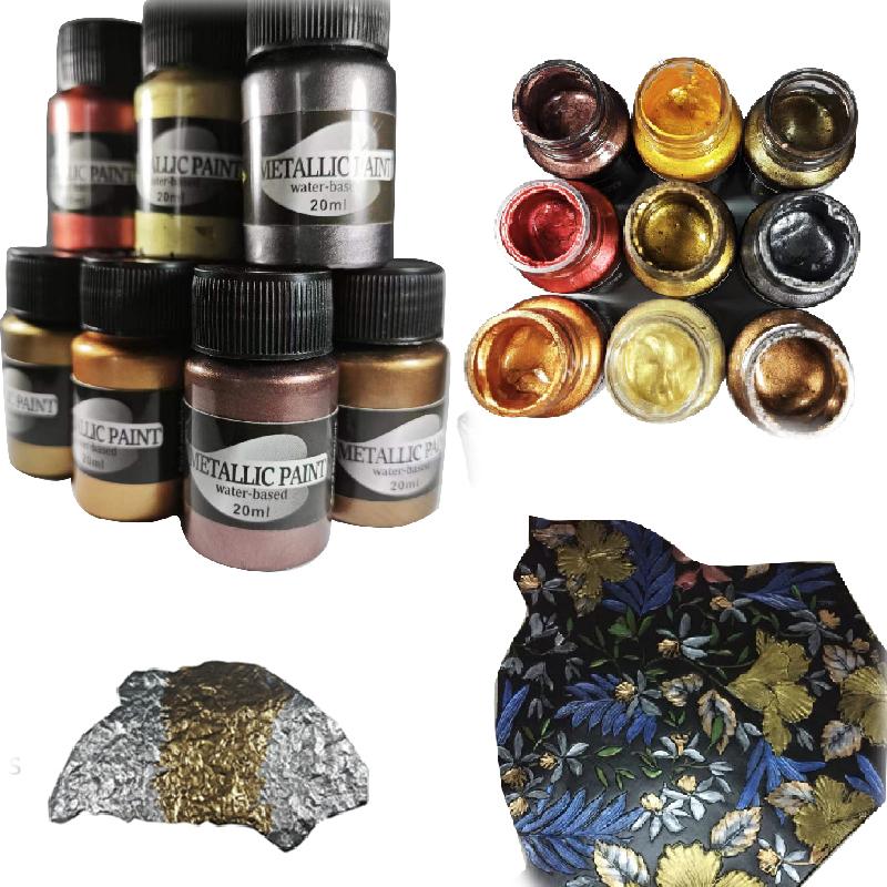 9 Bottles 20ml Multi-tones Metallic Acrylic Paint Set Paint Brushes Gloss Waterbased Pigment DIY Craft Stone Art Ornament