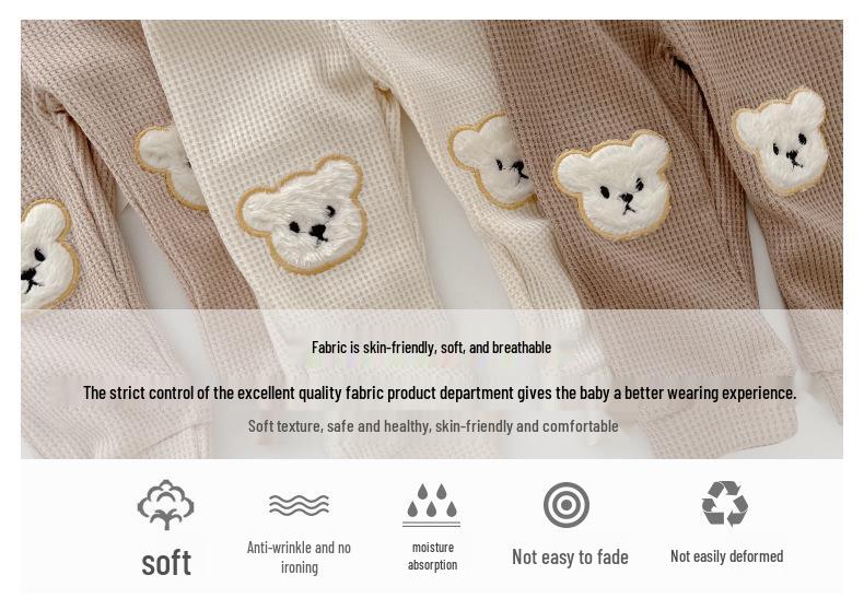 Waffelstrick-Bärenhose für Babys – Lässige koreanische Hose für Jungen & Mädchen
