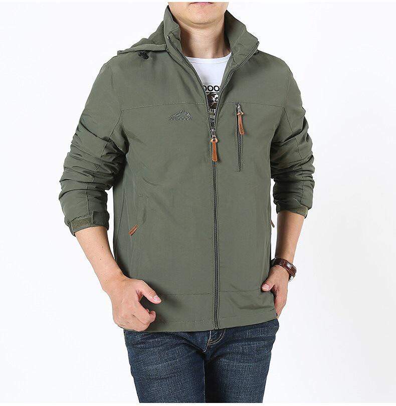 Men's Waterproof Breathable Outdoor Jacket with Detachable Hood - Spring/Autumn Plus Size Windbreaker & Sport Casual Outerwear.