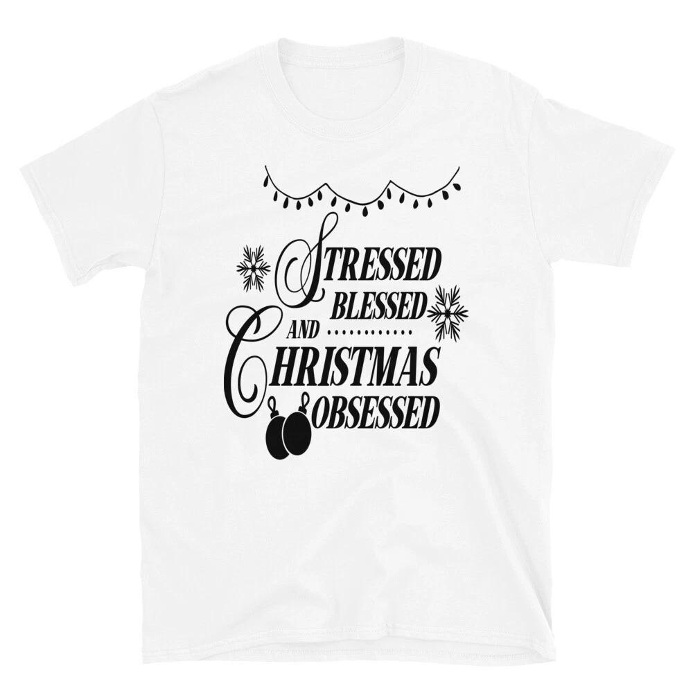 Family Love Stressed Blessed and Christmas Obsessed T-Shirt S
