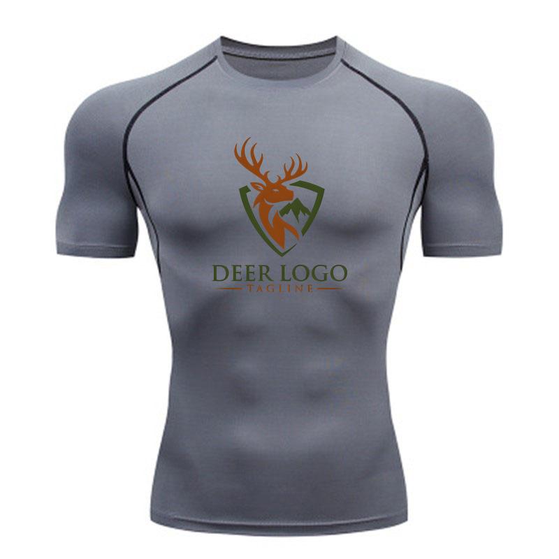 Men's Quick Dry Compression Athletic T-Shirt, Deer Mountain Printed Breathable Stretchy Sports Top for Workout Running G