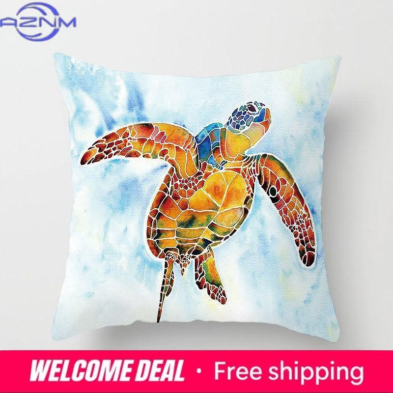 Sea Turtle Print Throw Pillowcase Seahorse Mermaid Decorative Octopus