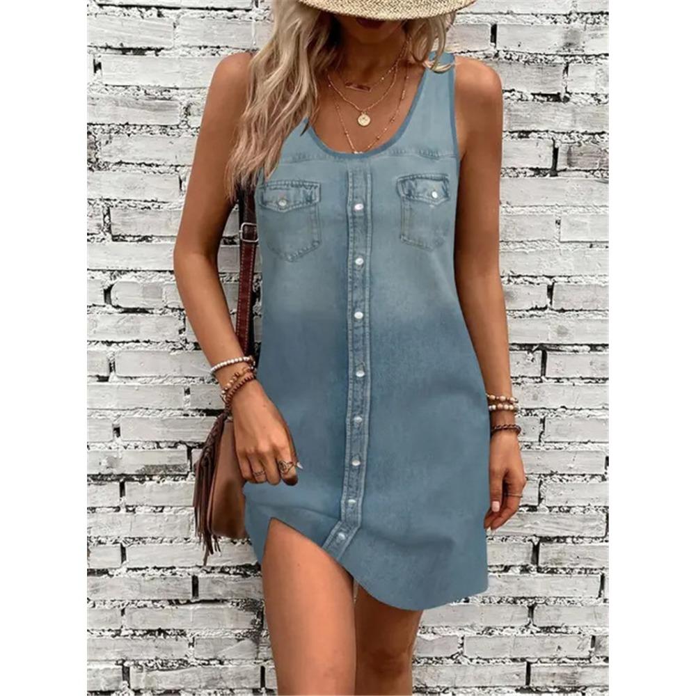 

New Summer Cowboy Style Women Mini Dresses Sleeveless 3D Printed Street Fashion Ladies Dress 3XL Plus Size Loose Casual Dress XL
