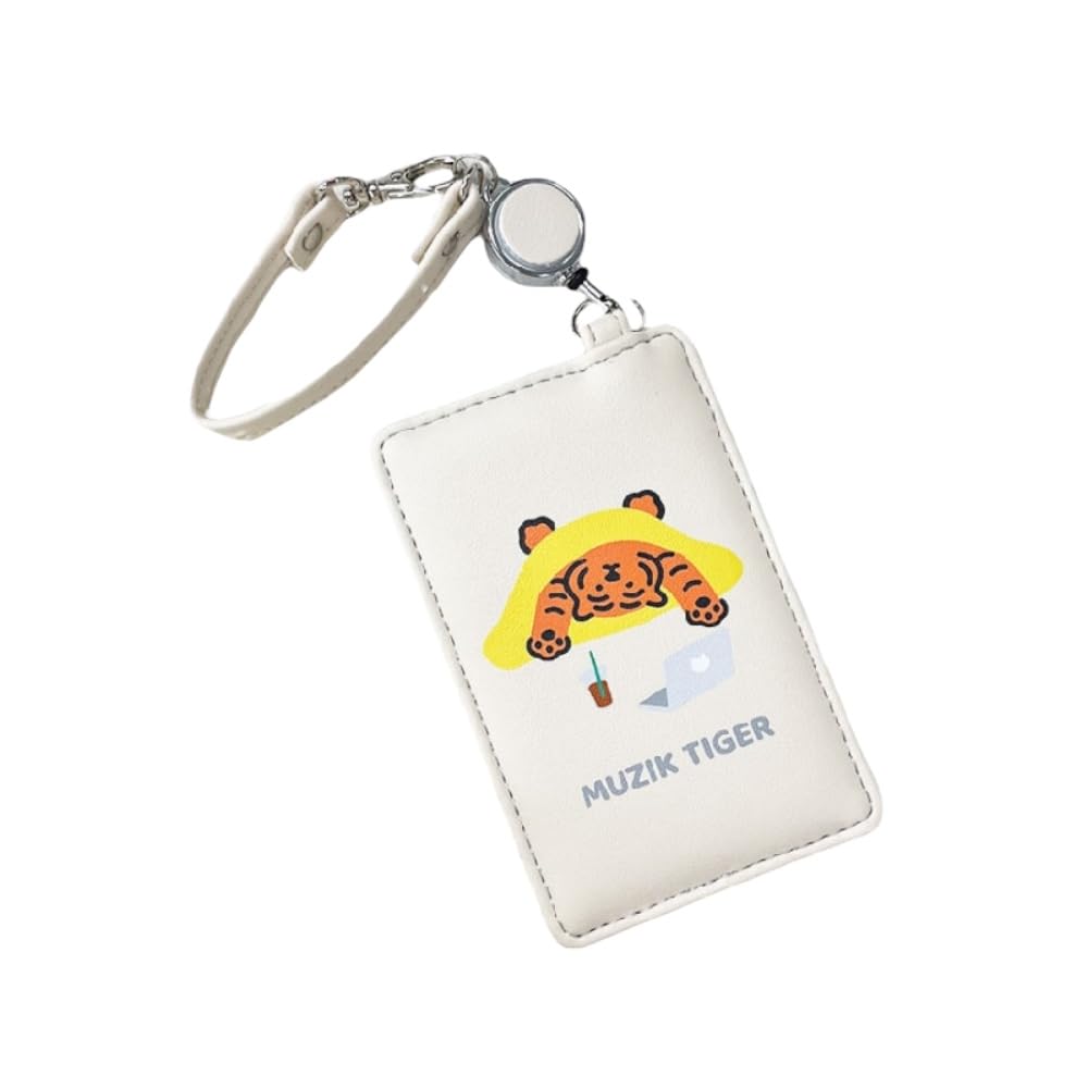 

K-PARTS MUZIK TIGER Choice Pass Case with Reel, IC Card Holder, Card Storage, Perfect for Commuting, School, and More, Popular and Cute Gift (Ivory)