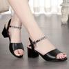 Soft Leather Women's Sandals 2025 Summer New High Heels Versatile One-word Buckle Sandals Fairy Style Thick Heels Women's Shoes