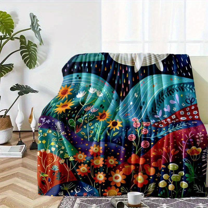 Whales and Sunset Patterns Flannel Printed Blanket Suitable for All Seasons Suitable for Living Room Office Sofa and Travel