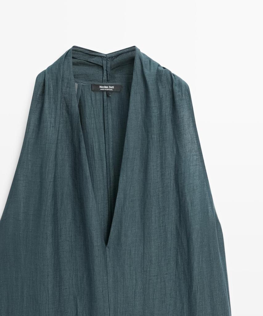 Masimodutti Linen V-Neck Midi Dress