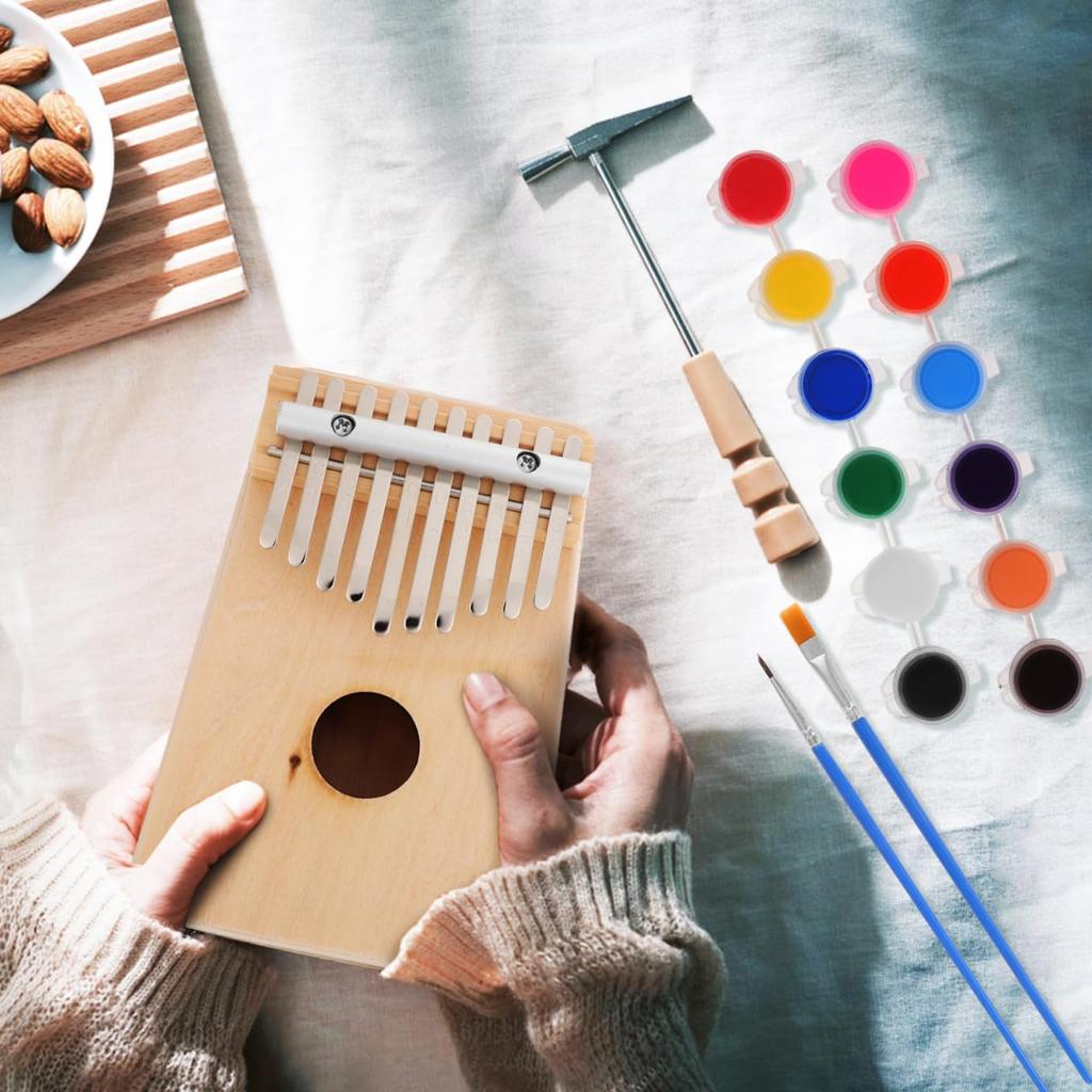 Ibasenice Wooden Kalimba 10-Key Thumb Piano Finger Piano Paint Set Portable 6.69×4.53×1.18 Inches Children's Educational Musical Instrument