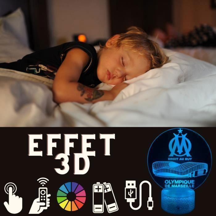 Lampe de Chevet 3D LED Olympique de Marseille OM om Football Vélodrome, Veilleuse changement Couleurs, Lampe tactile Bureau Chambre