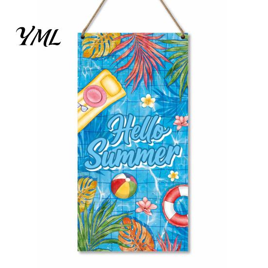 Decorative Wooden Sign Summer Hanging Sign, Welcome Front Door Decor with Solid Wood Wall Plaque Rope, Colorful Hanger for Seasonal Farmhouse