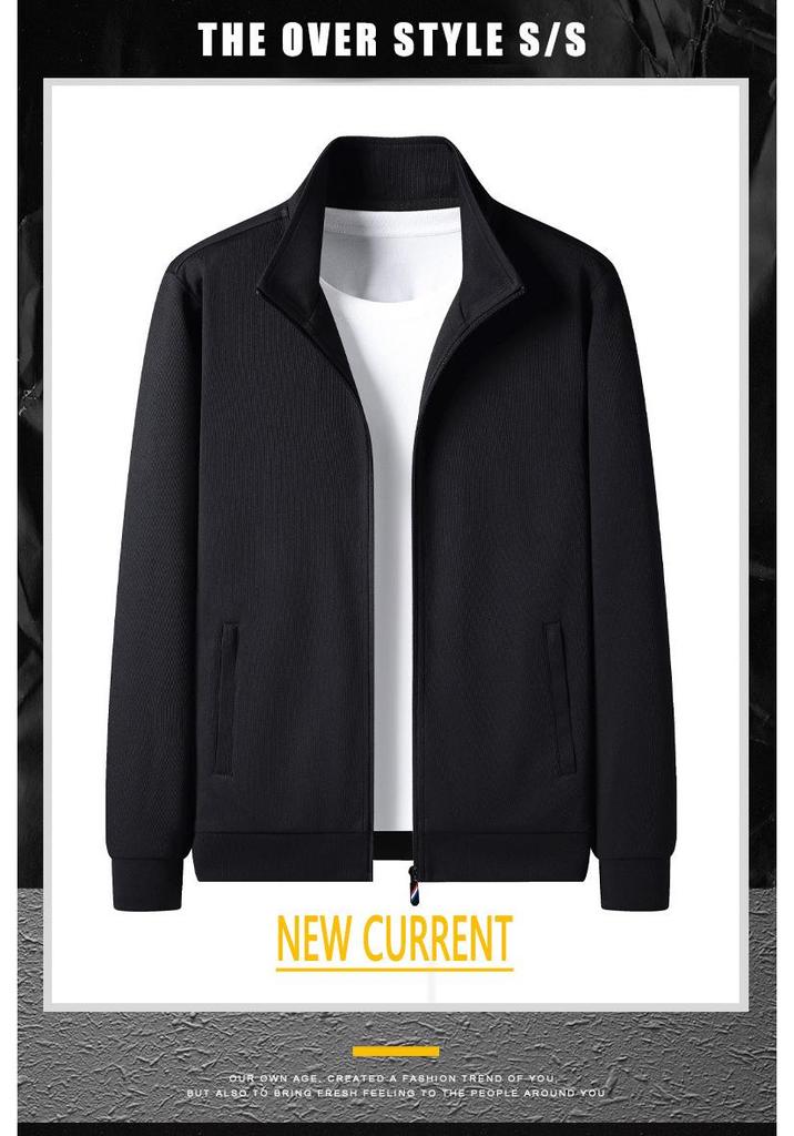 2024 Men's Solid Color Stand Collar Zipper Jacket - Versatile, Fashionable Spring/Autumn Casual Wear for Youth and Dads.