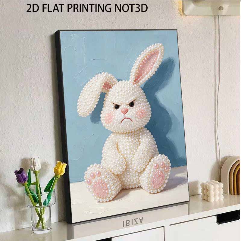 Grumpy Bunny Pattern Framed Pearl Painting Kit DIY 3D Sparkling Bead Canvas Art Relaxing Handmade Craft Gift for Women for Home Decoration