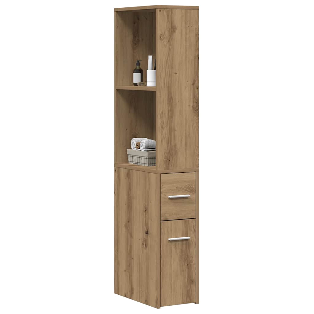 Narrow Bathroom Cabinet with Casters Artisan Oak Finish Particleboard