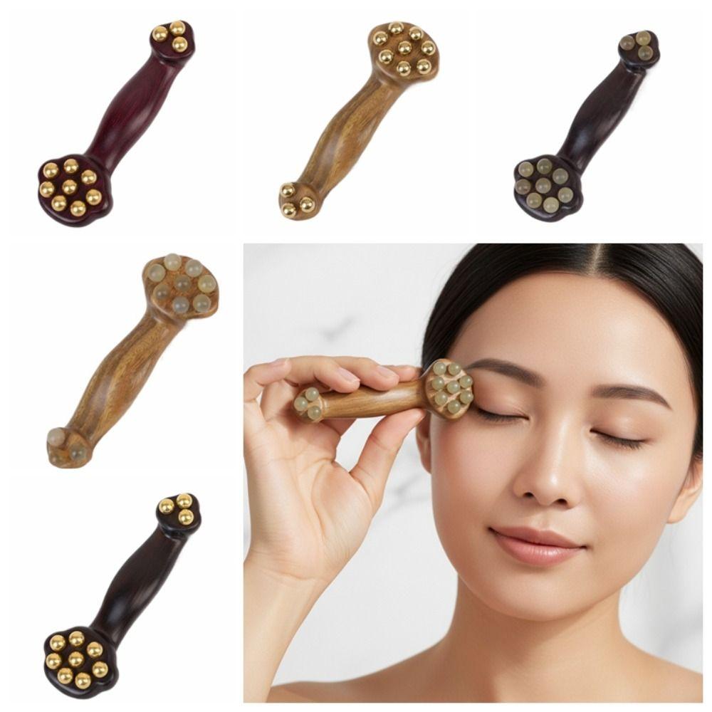Antistatic Guasha Face Massager Tool Copper Beads Wood Gua Sha Tool  Head Relaxation