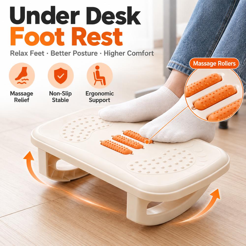 Massage Rollers Under Desk Footrest Non-Slip Base Foot Stool New Leg Rest  Home Office