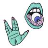 Funny Hyperbole Punk Mouth Cavity Eyeball Tongue Combo Brooches Green Vulcan Salute Live Long and Prosper Pins