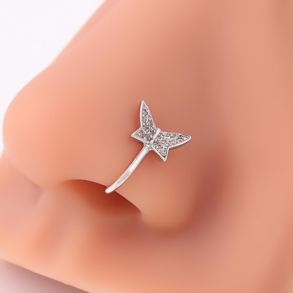 Butterfly Nose Ring Copper Inlaid Zircon Free Perforation U-Shaped Small Butterfly Nose Clip Puncture Jewelry
