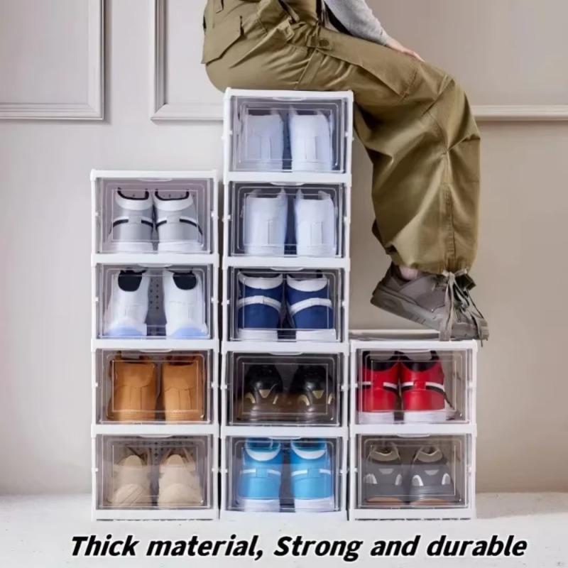 Foldable Shoe Box Dustproof Plastic Sneaker Shoe Storage Box Thickened Tackie Shoes Boxes Stackable Shoes Cabinet Home Organizer