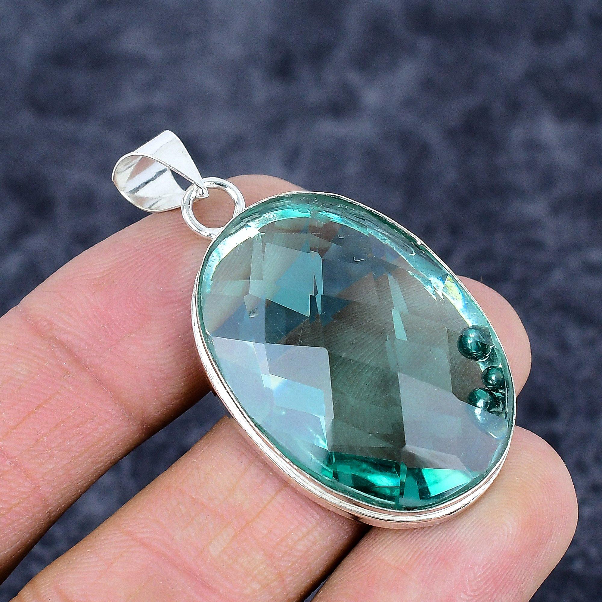 

Green Amethyst Gemstone Handmade 925 Sterling Silver Jewelry Pendant 1.97 M-3262