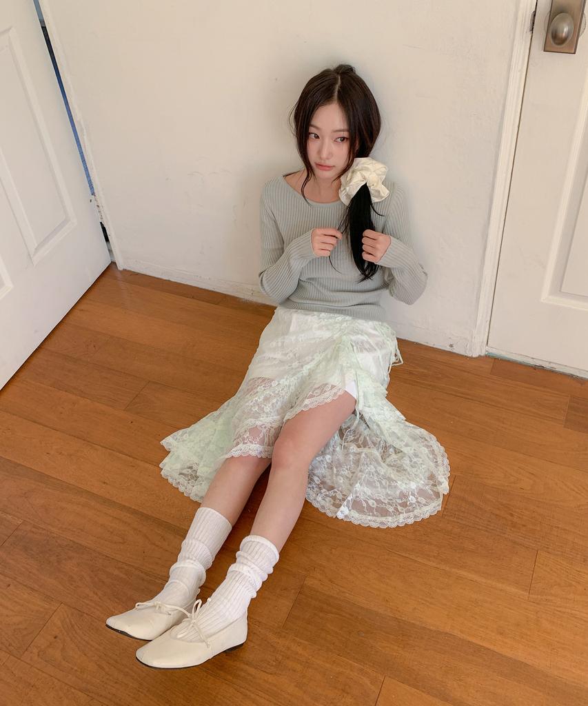 Minssio Frill Lace Wrap Skirt_Mint