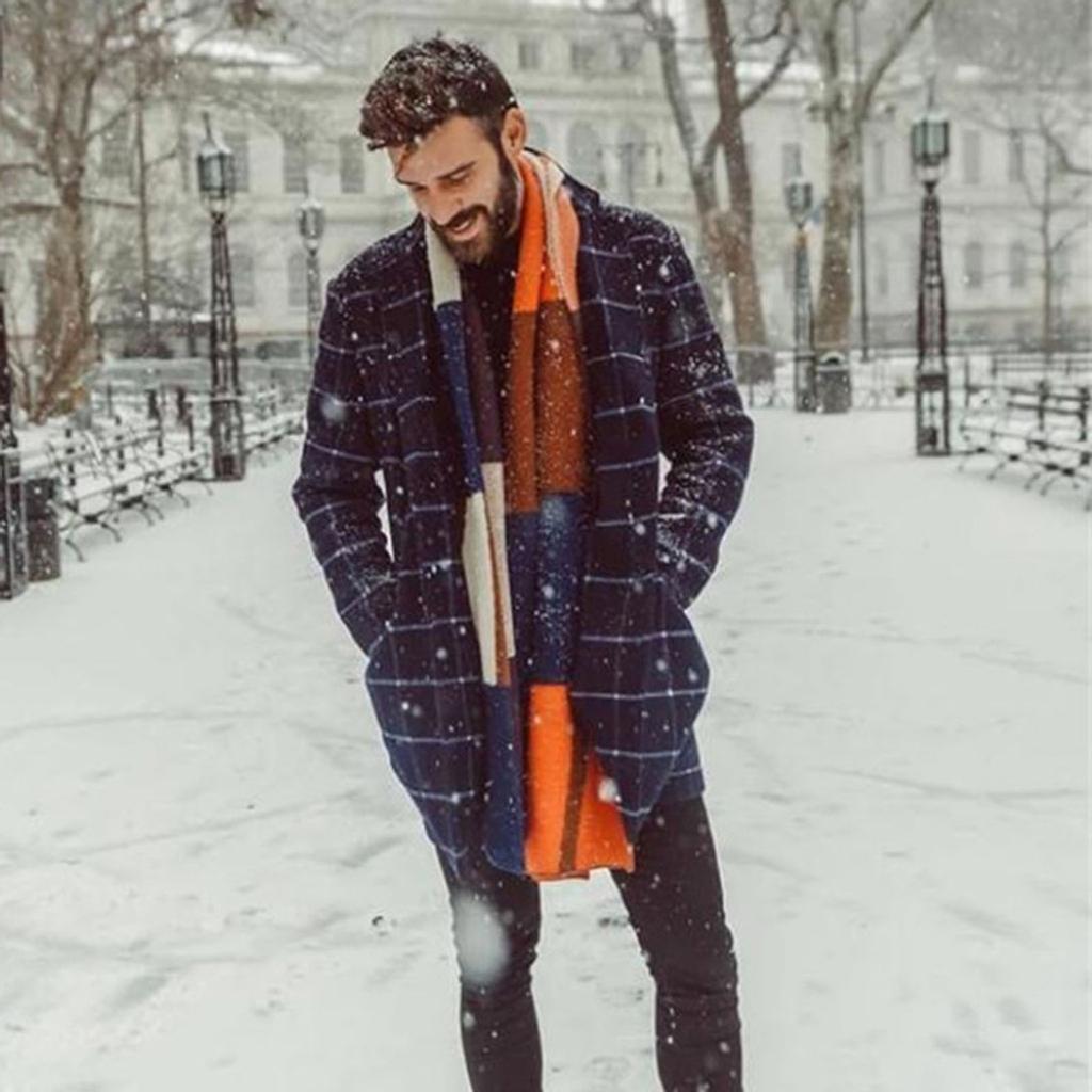 Winter Fashion Men's Solid Color Slim Long Single-breasted Woolen Trench Coat