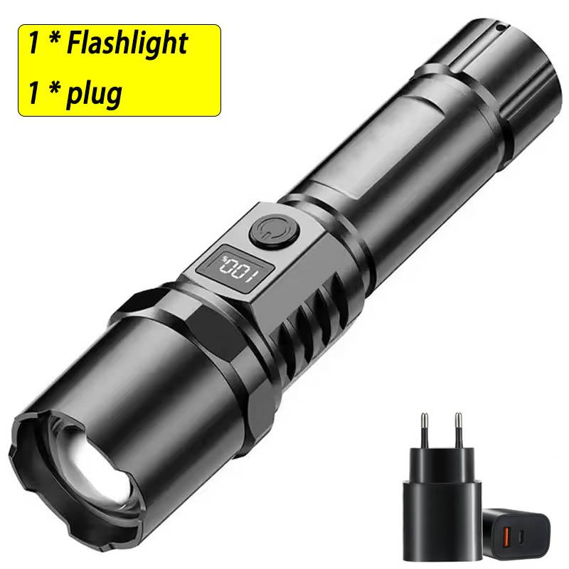 10000LM High Power LED Flashlight Long-range USB Rechargeable with Power Display Zoom Lantern For Outdoor Camping Fishing Torch