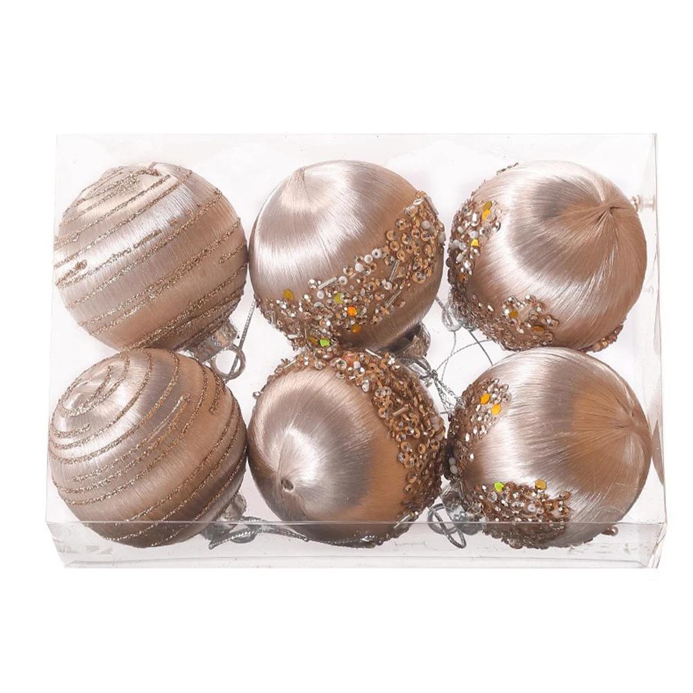 6PCS 6/8CM Silk Sequin Christmas Ball Christmas Ball Decoration Xmas Tree Pendent Ornaments For Wreaths Garlands Ball Paintings