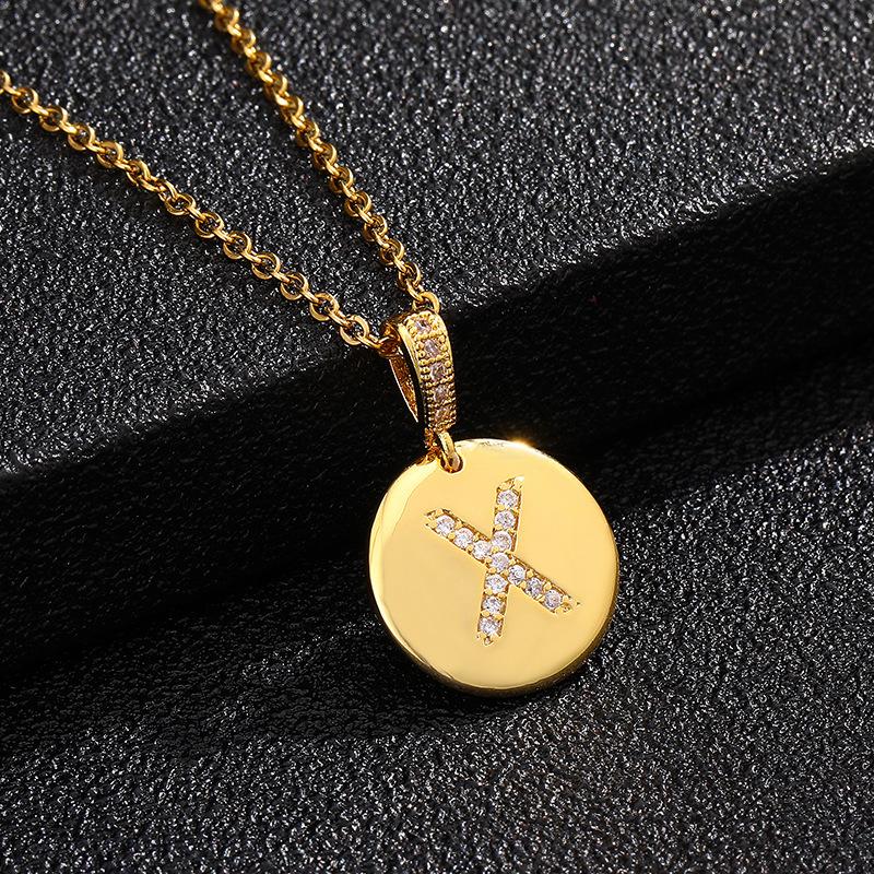 Letter Necklace Fashion 26 One Letter Copper Inlaid Cubic Zircon Vacuum Plating Stainless Steel Chain Necklace