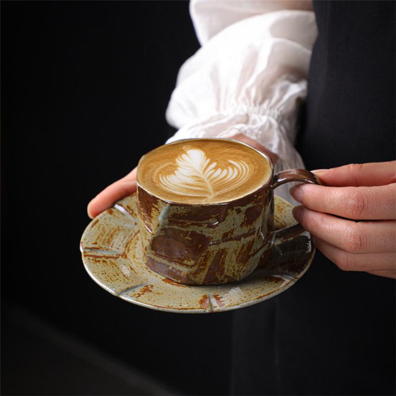 Japanese Style Cup Retro Coarse Pottery Milk Breakfast Cup Coffee Cup Saucer Set Coarse Pottery Ceramic Cup