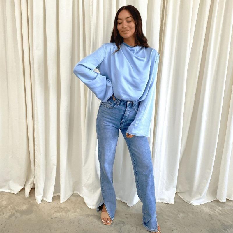 Vintage Women Elegant Cowl Neck Soft Loose Blouse Fashion Top Casual Female Fold Design Tops Girls Blouses Thin Shirts for Women Bottom