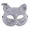Cosplay Costume Props Full Rhinestone Halloween Mask Sparkling Skull And Cat Face Half Mask Adjustable Elastic Straps for Carnival Theme Dances Shiny
