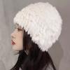 Autumn and Winter Versatile Real Rabbit Hair Headgear Female Korean Version Tide Internet Celebrity Warm Cute Plush Fur Wool Knitted Hat