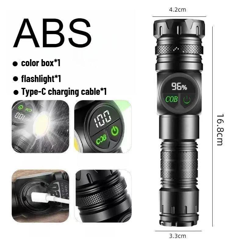 LED Flashlight 5 Lighting Modes COB Red Side Light with Magnet USB Rechargeable Torch Light Built In Battery for Hiking