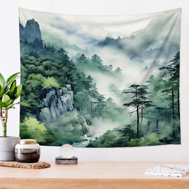 Watercolor Pine Tree tapestry 75x100