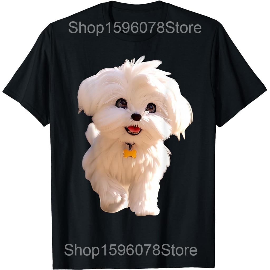 Funny Maltese Dog Lover Cute Photo T Shirts Unisex Women Pure Cotton Humor Streetwear Tee Shirt Short Sleeve Unisex Loose Clothing
