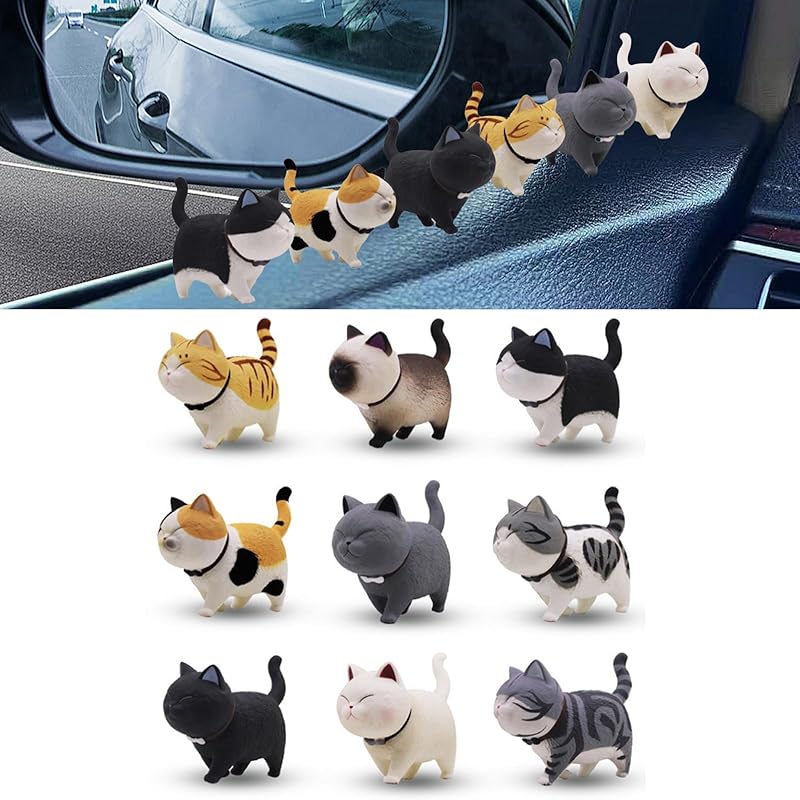 Car Cute Cat Decor Rearview Mirror Ornaments Decorations Dashboard Truck Interior Ornament Decorate Funny Pussy Figure EV Decorative Gifts RV Decors