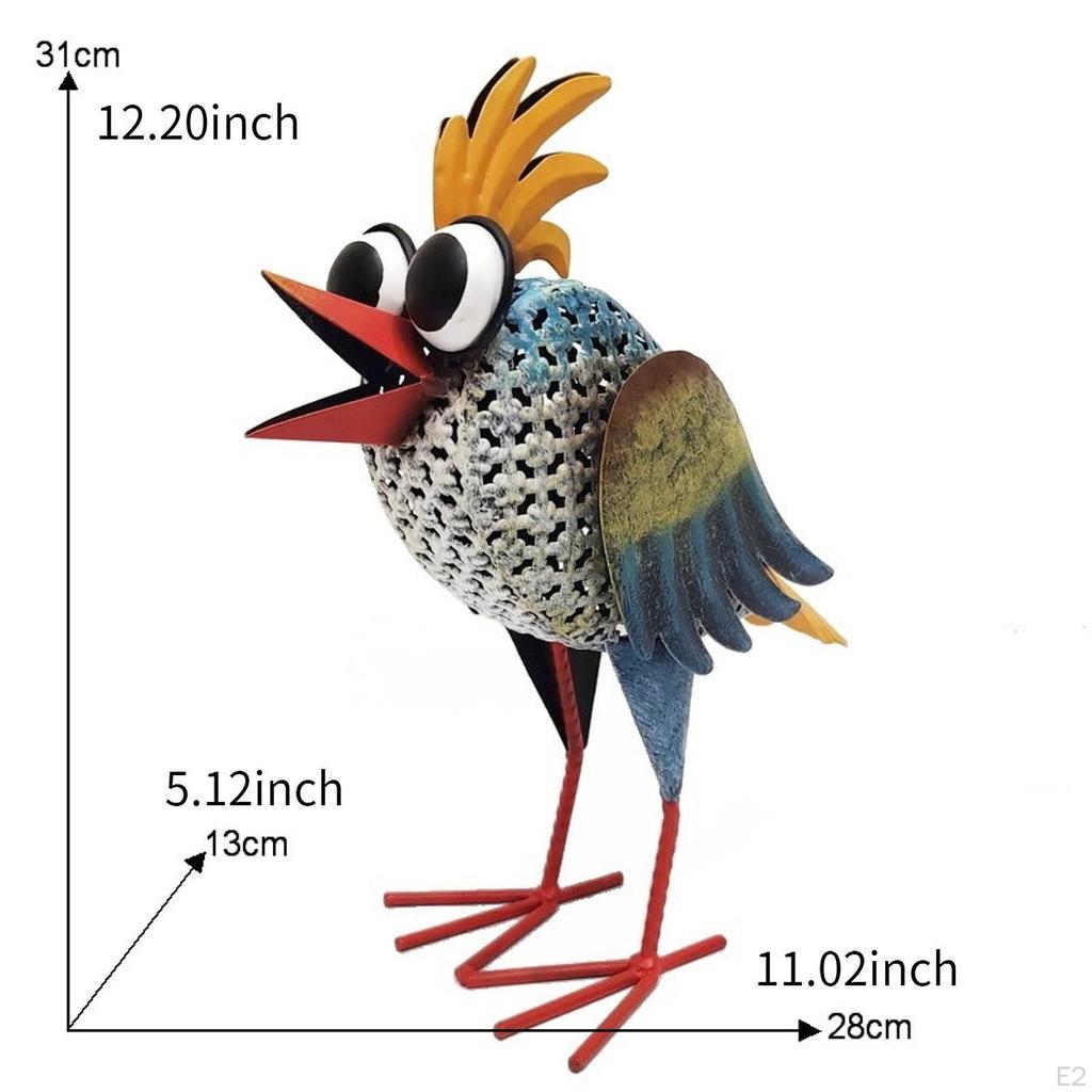 Bird Sculpture Garden Decoration Iron Art Figurine Colourful Decorative with Big Eyes 11x5x12.2inch