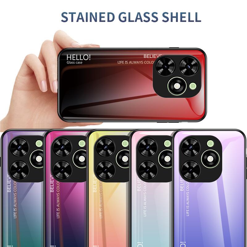 For Tecno Spark 20 Spark20 Case Gradient Aurora Tempered Glass Soft Frame Back Cover Phone Case