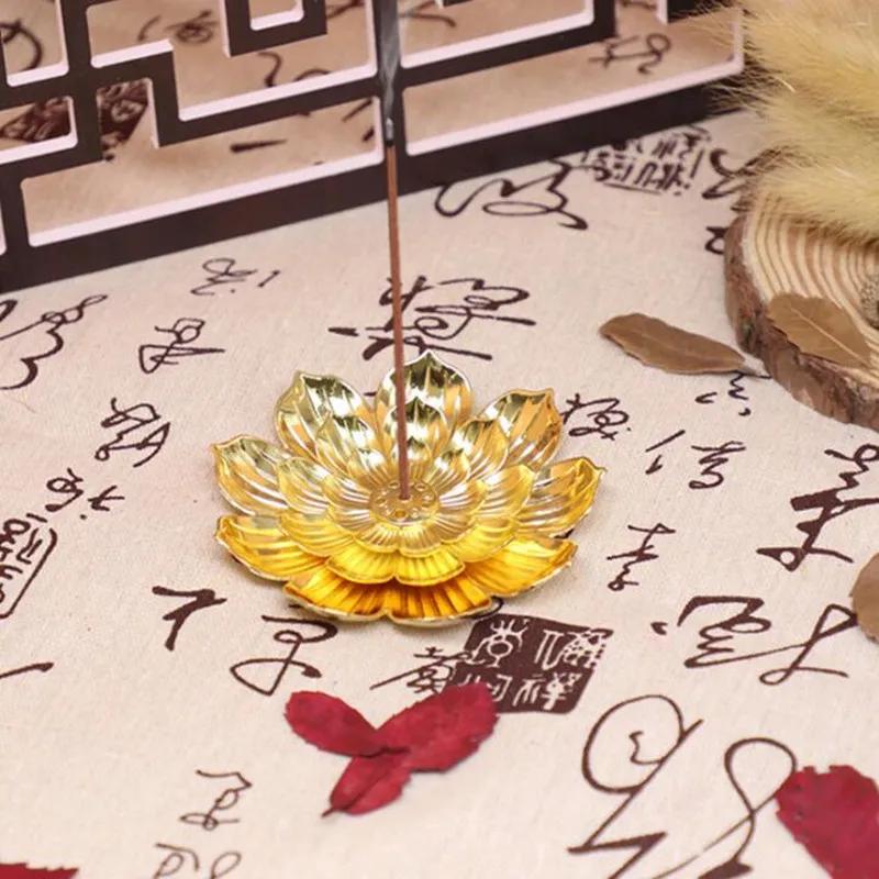 Alloy Lotus Incense Burner Stick Holder Buddhism Zen Line Plate Sandalwood Coil Base Temples Yoga Studios Home Decoration