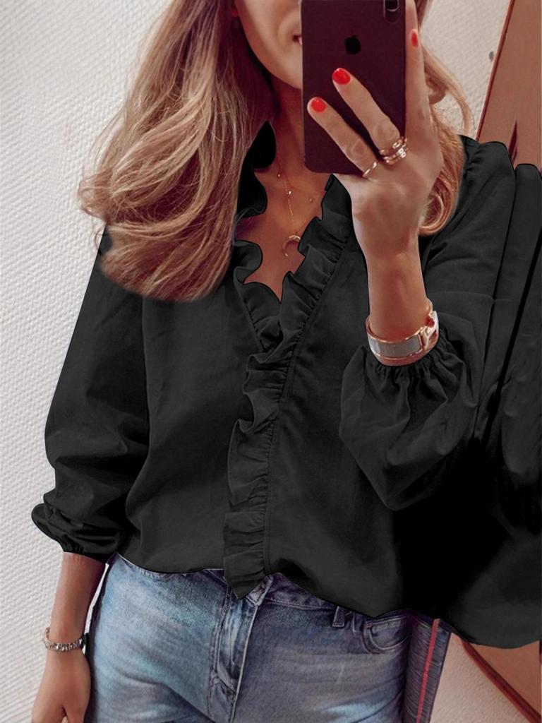 Damska bluzka z długim rękawem i falbankami, europejski i amerykański styl, kolekcja Wiosna/Lato 2025