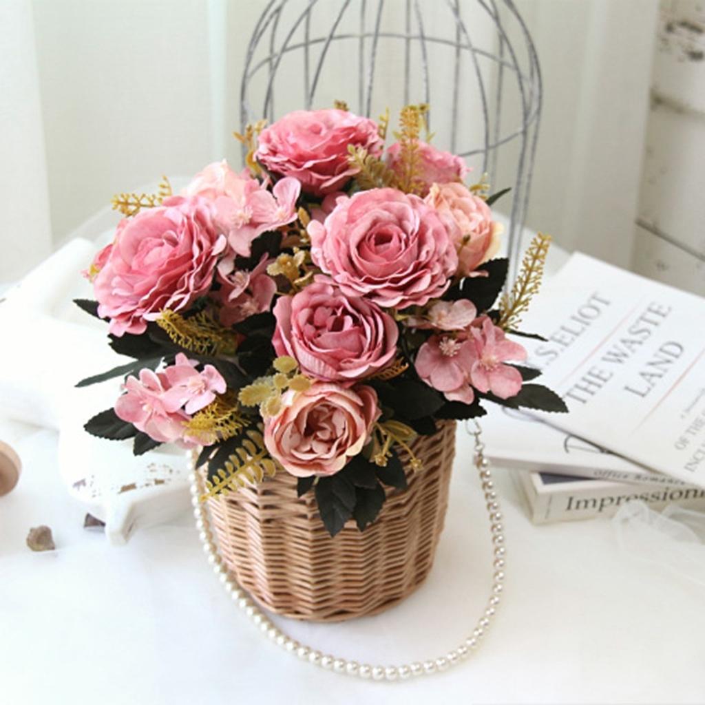 Künstlicher Seidenhandstrauß, gemischte künstliche Blumen, Pfingstrosen, Rosen, Hortensien, Dekor