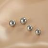 Premium Gray Big Pearl Earrings Stud Earrings Simple Blogger In the Same Style Hong Kong Style Temperament Earrings