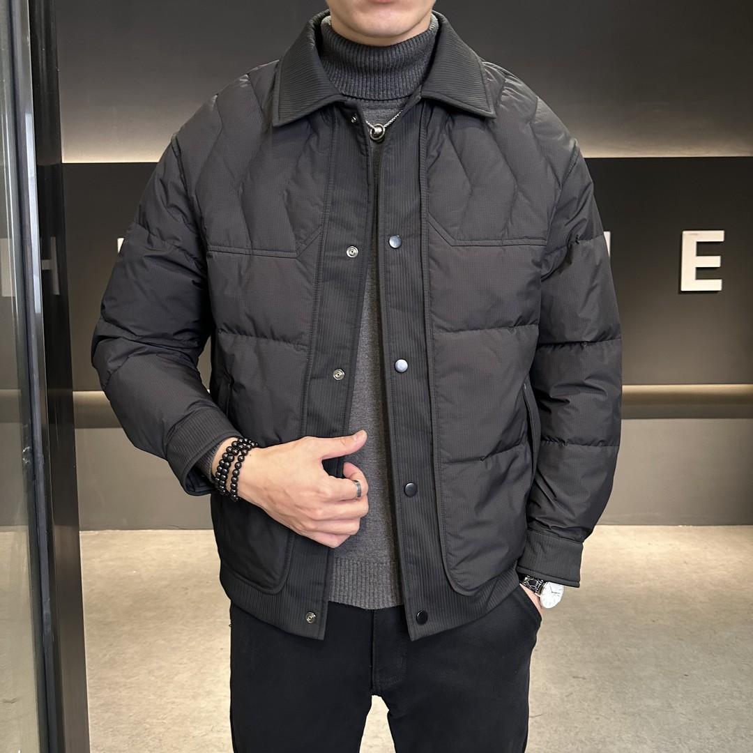

2025 Men s Down Jacket Lightweight Japanese Winter Fashion Lapel Slim Warm Jacket Trend Business Casual M（100-125）