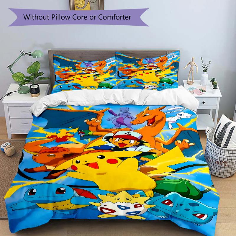 3pcs Pokemon, Pikachu Bedding Set: Perfect for Bedroom or Guest Room. Soft and Comfortable with No Core Included yy251010114