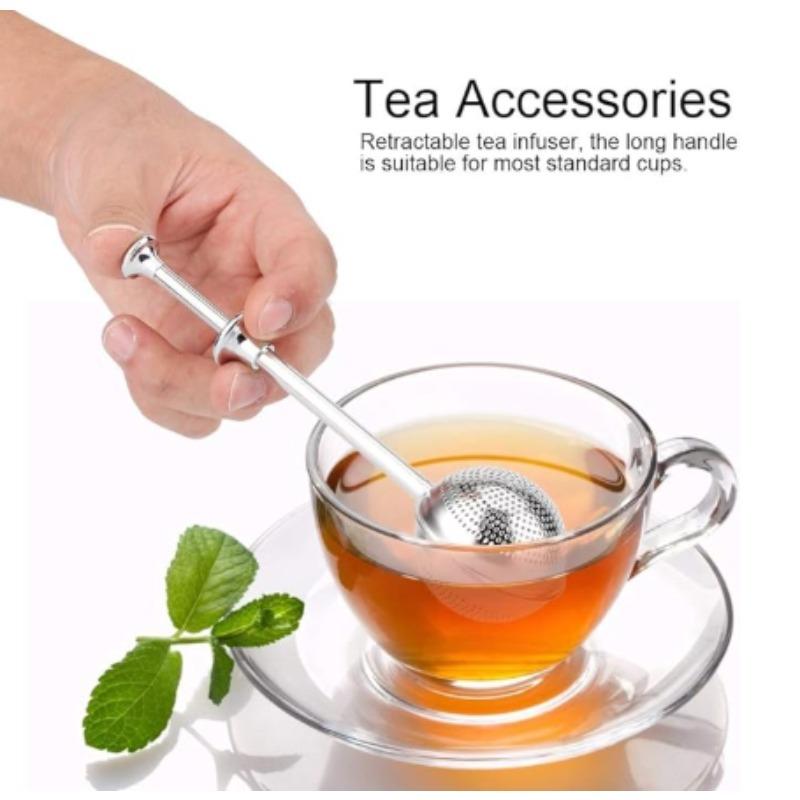 Portable and Convenient 304 Stainless Steel Filter Tea Ball Pressure Tea Brewing Device with Telescopic Home Drinking Function