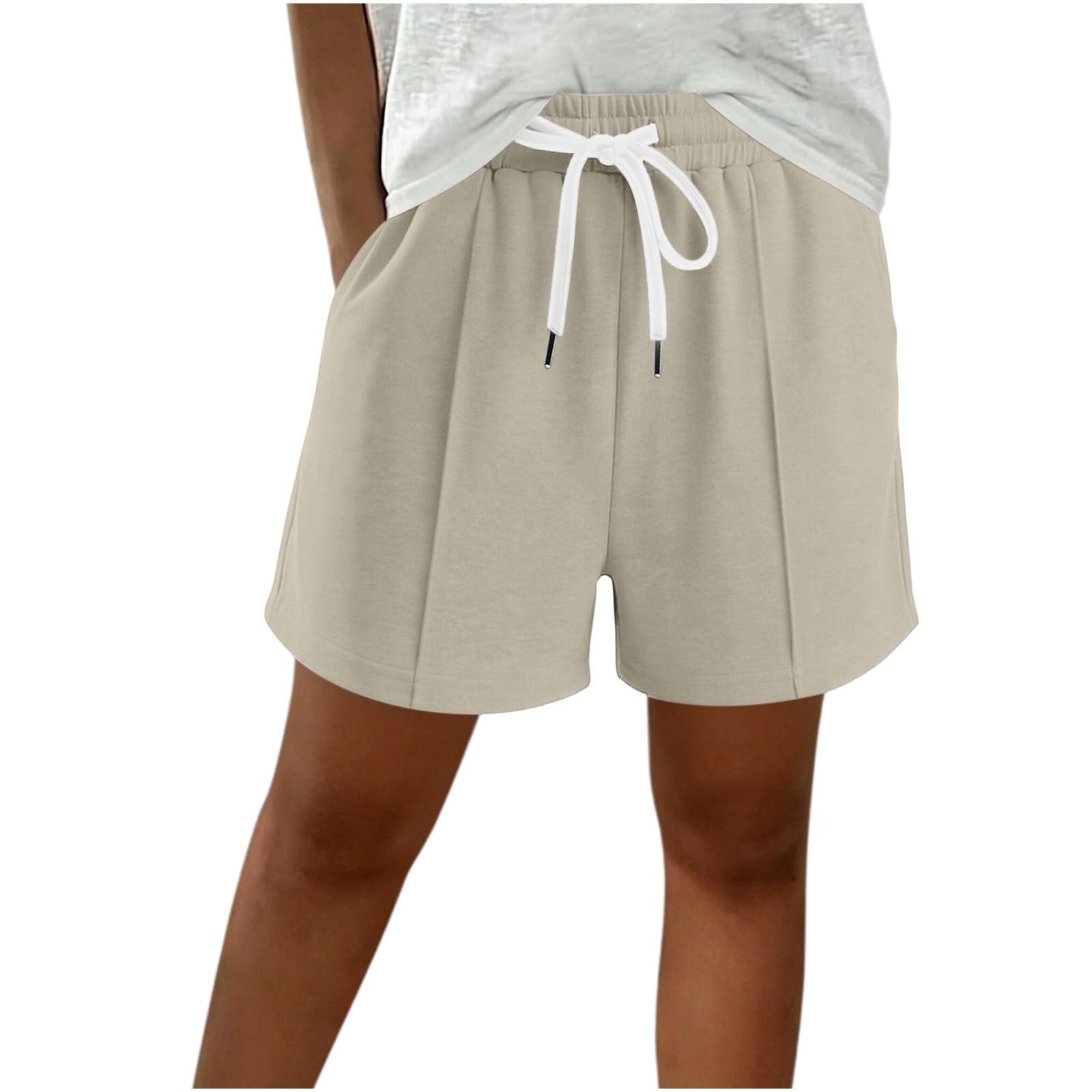 Women s Summer Drawstring Casual Shorts Lightweight Comfort S белый