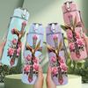 1PC Pink Rose Flower Branch 750ml Color Plastic Sports Water Bottle Leakproof Flip Straw Lid Suitable for Sports Office Home Use